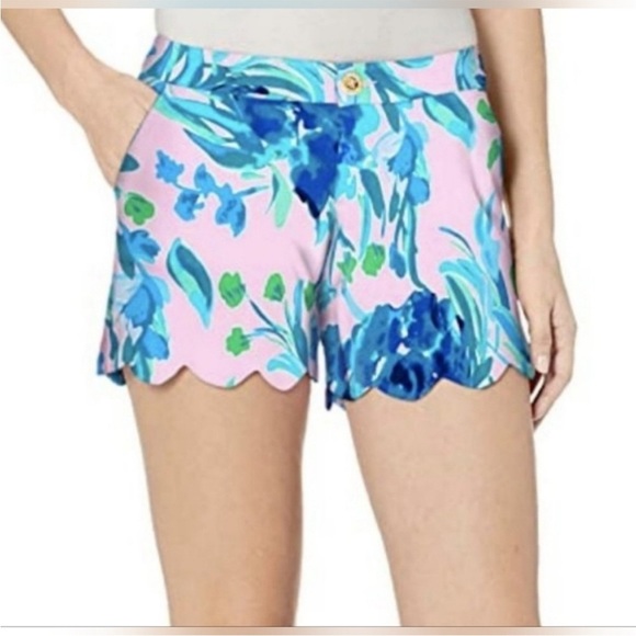 Lilly Pulitzer Buttercup Knit Short Sweet Pea Pink Tropics Floral Sz 8 - Picture 1 of 10